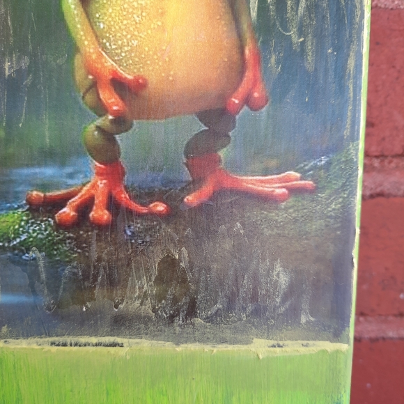 * SALE / Hand Crafted /  Cute frog under an umbrella, Mixmedia art / Home decor - Picture 10 of 11